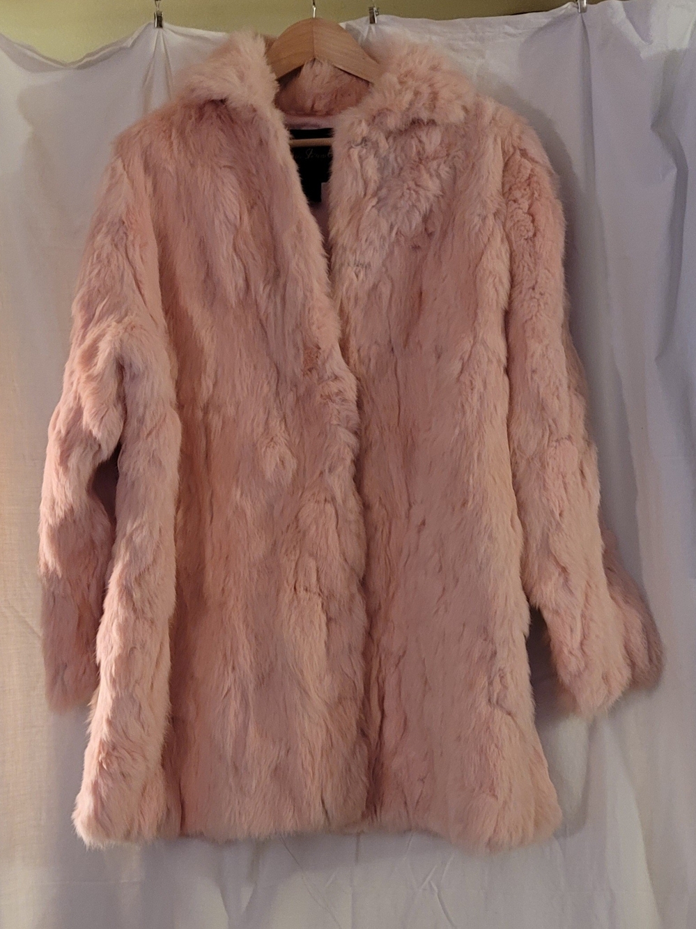 Ashley Stewart Blush Pink Real Rabbit Fur Coat